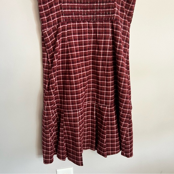 Hollister Women Size Medium Red Plaid Dress Burgundy Cotton Fall - Picture 5 of 8